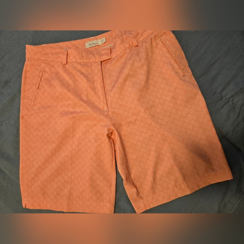 Lady Hagen Orange Geometric Flat-Front Golf Shorts